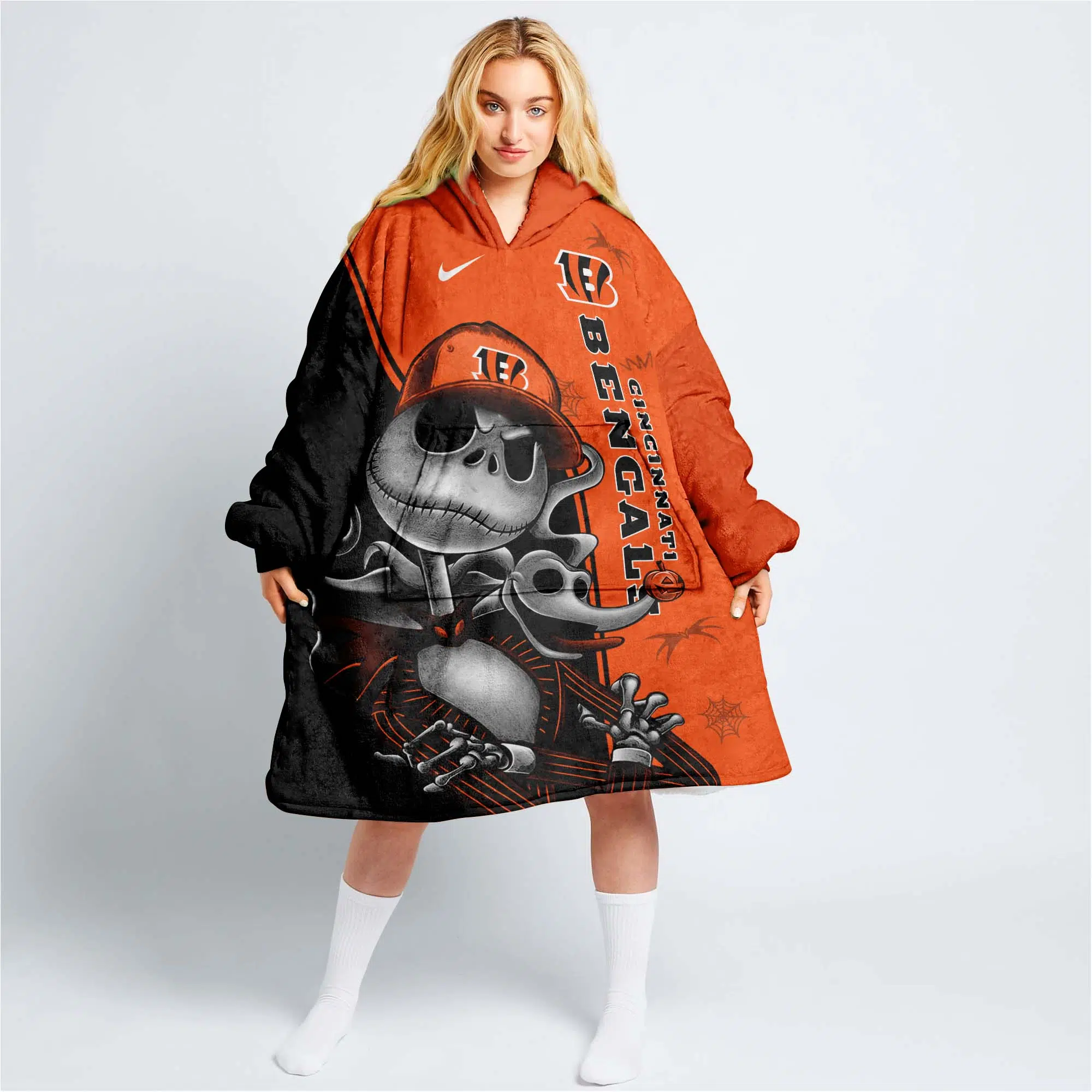 NFL Cincinnati Bengals Skellington Oodie Blanket Hoodie - Bee