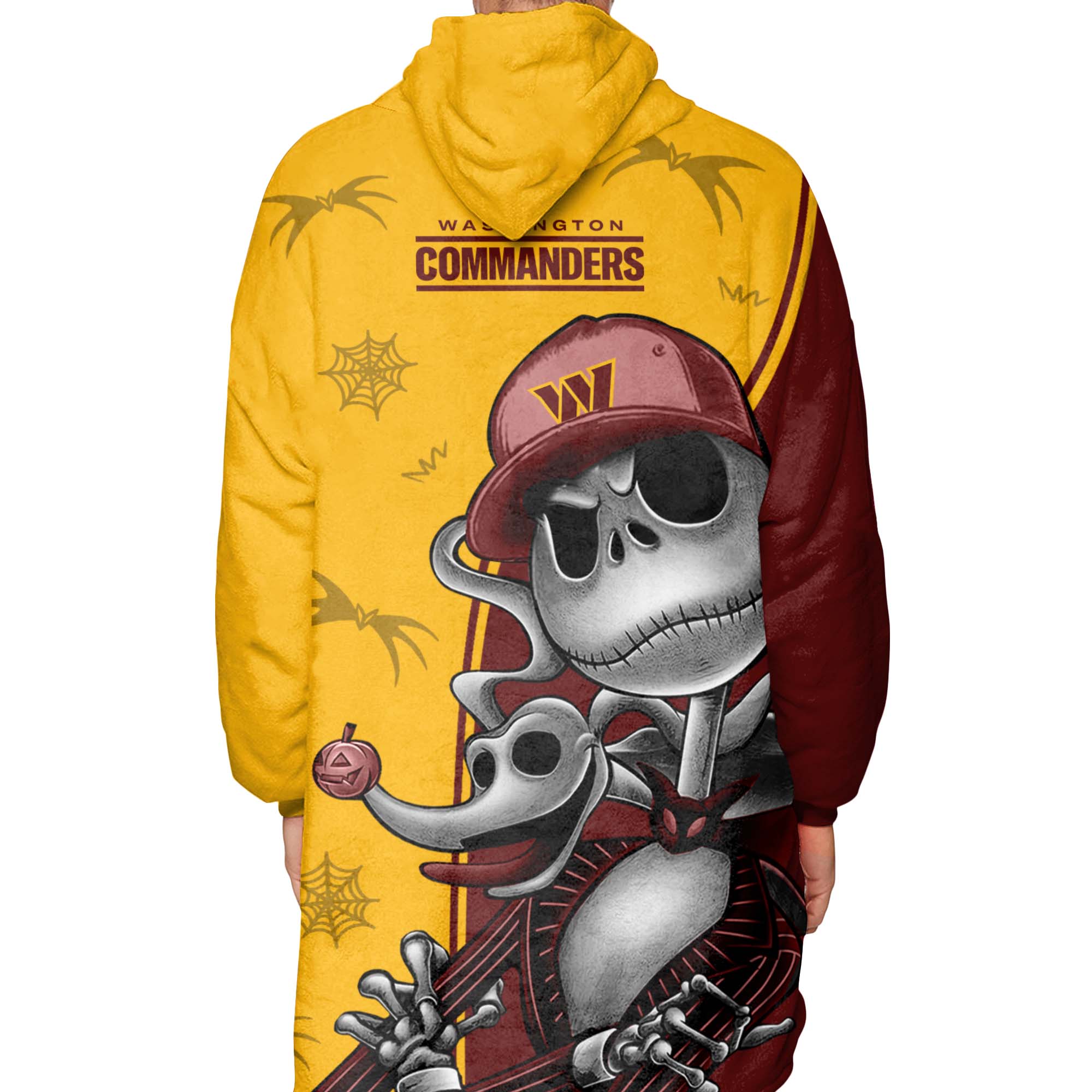 NFL Washington Commanders Skellington Oodie Blanket Hoodie - Bee