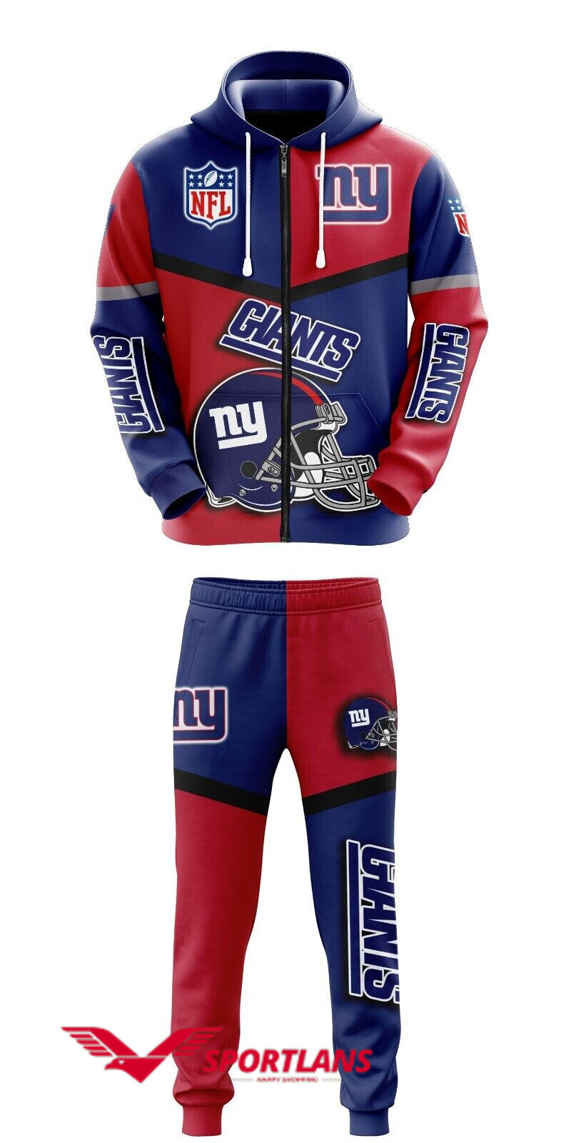 NFL New York Giants Skull Blue Red Bomber Jacket 3D For Fans