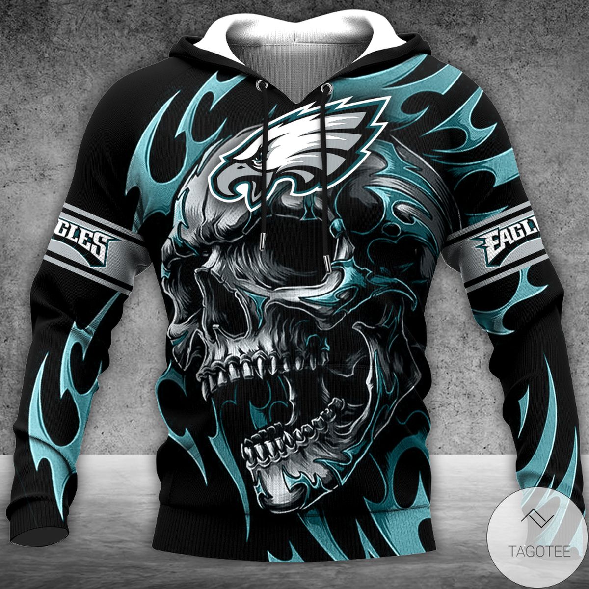 Philly Eagles Hoodie 3D Punisher Skull White Green Logo