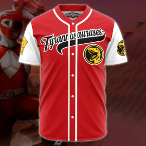 Personalized Tyrannosauruses Red Power Rangers Baseball Jersey