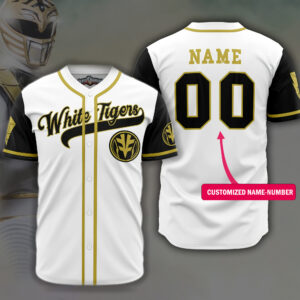 Personalized White Tigers Tommy Oliver Power Rangers Baseball