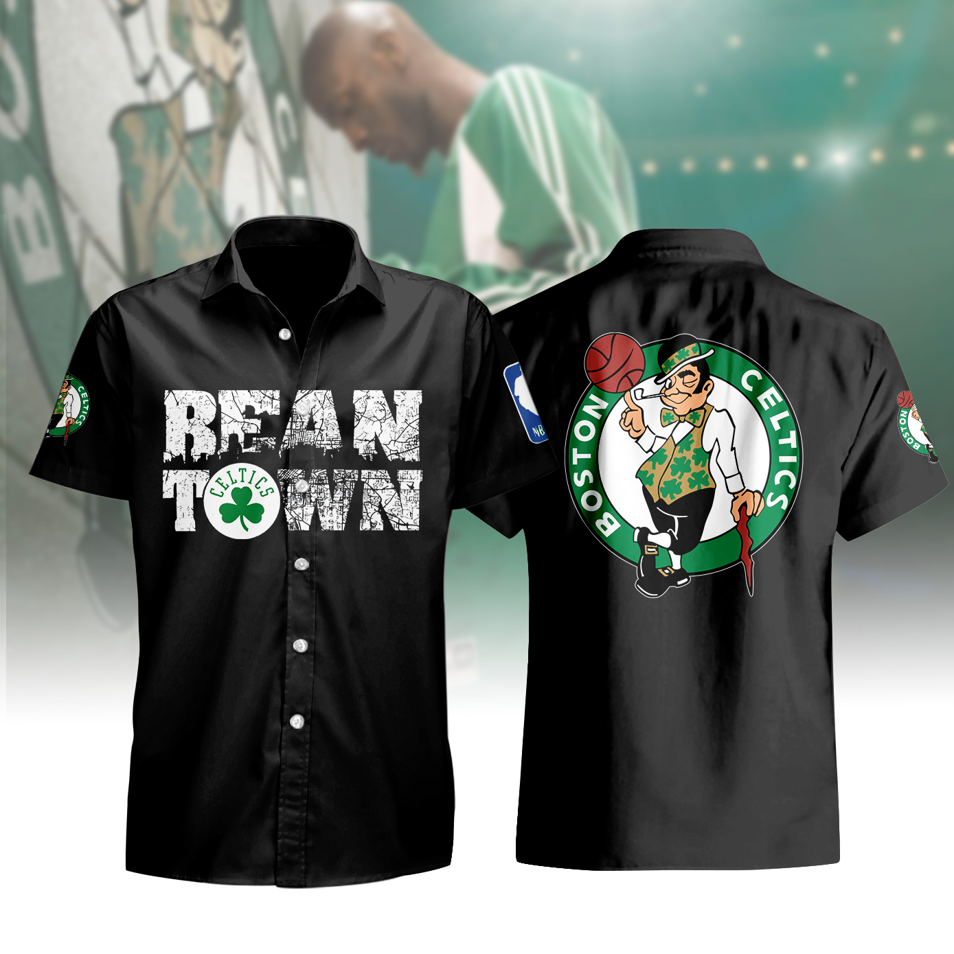 Boston Celtics NBA Beantown Shirt - Dark Grey With Big Green Clover - Size  Large