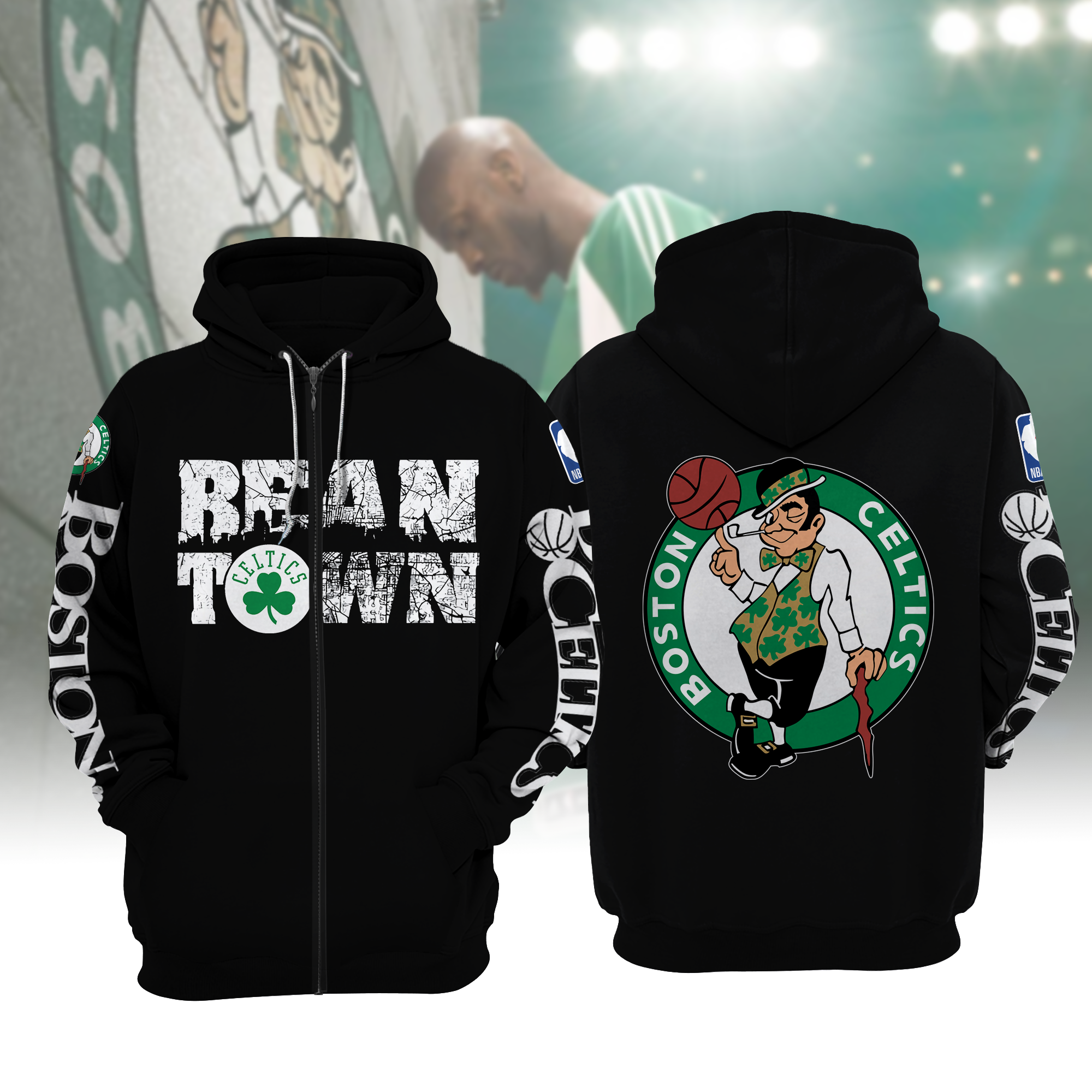 Lowest Price NBA Hoodies 3D Boston Celtics Hoodie Zip Up