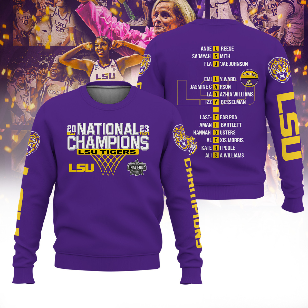 LSU Tigers 2023 NCAA Women's Basketball National Champions Yellow