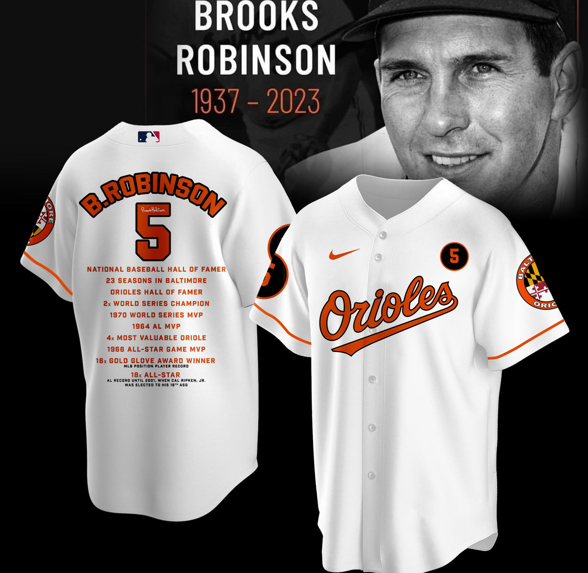 RIP B. Robinson Baltimore Orioles Baseball Jersey -   Worldwide Shipping